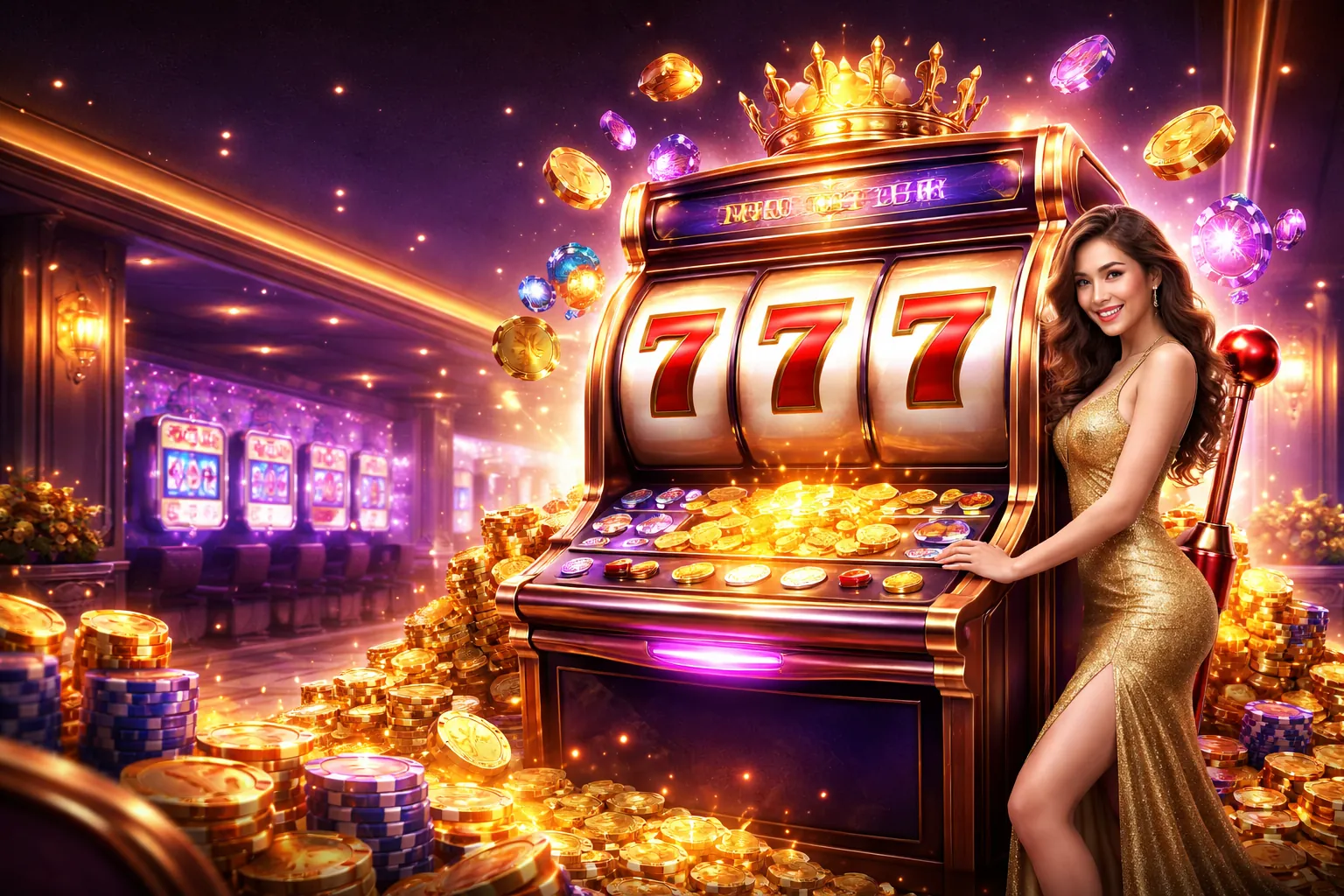 Máy Đánh Bạc Cổ Điển PG88 với biểu tượng jackpot và tiền vàng lấp lánh, mang đến trải nghiệm giải trí đỉnh cao